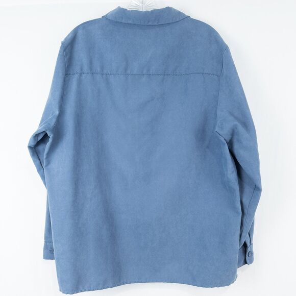 Studio Works Faux Suede Long Sleeve Button Up Shirt Womens Large Blue Western - Picture 2 of 16